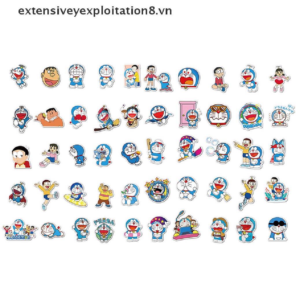 Bộ 50 Miếng Dán Hình Doraemon Trang Trí Xe Hơi / Laptop / Vali / Ván Trượt / Xe Máy