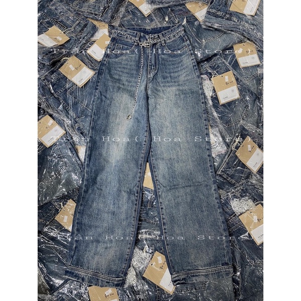 Quần bò xuông kèm đai