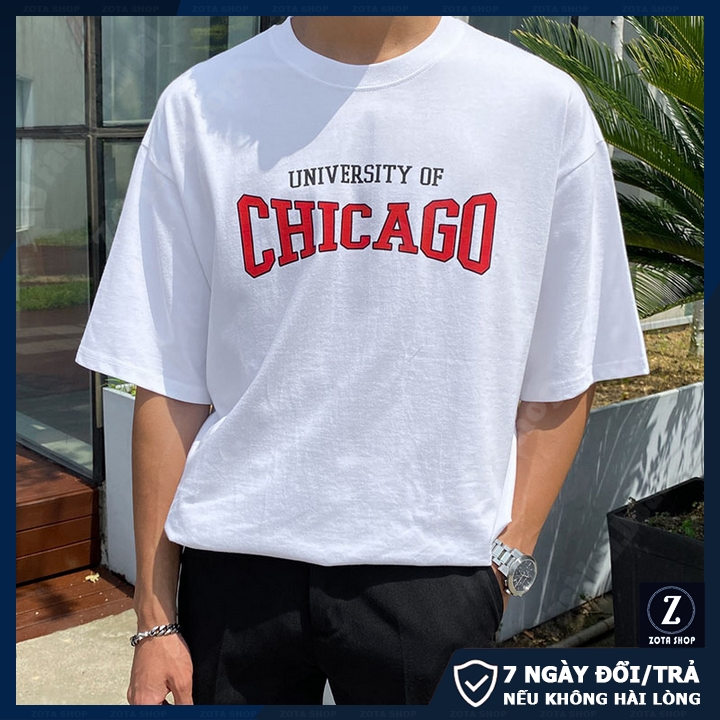 Áo thun nam tay lỡ  ZOTA, áo phông form rộng oversize dáng unisex in chữ Chi.cago | BigBuy360 - bigbuy360.vn