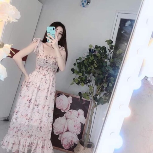 Đầm maxi ống 2 dây cột nơ siêu xinh (hình thật+video)
