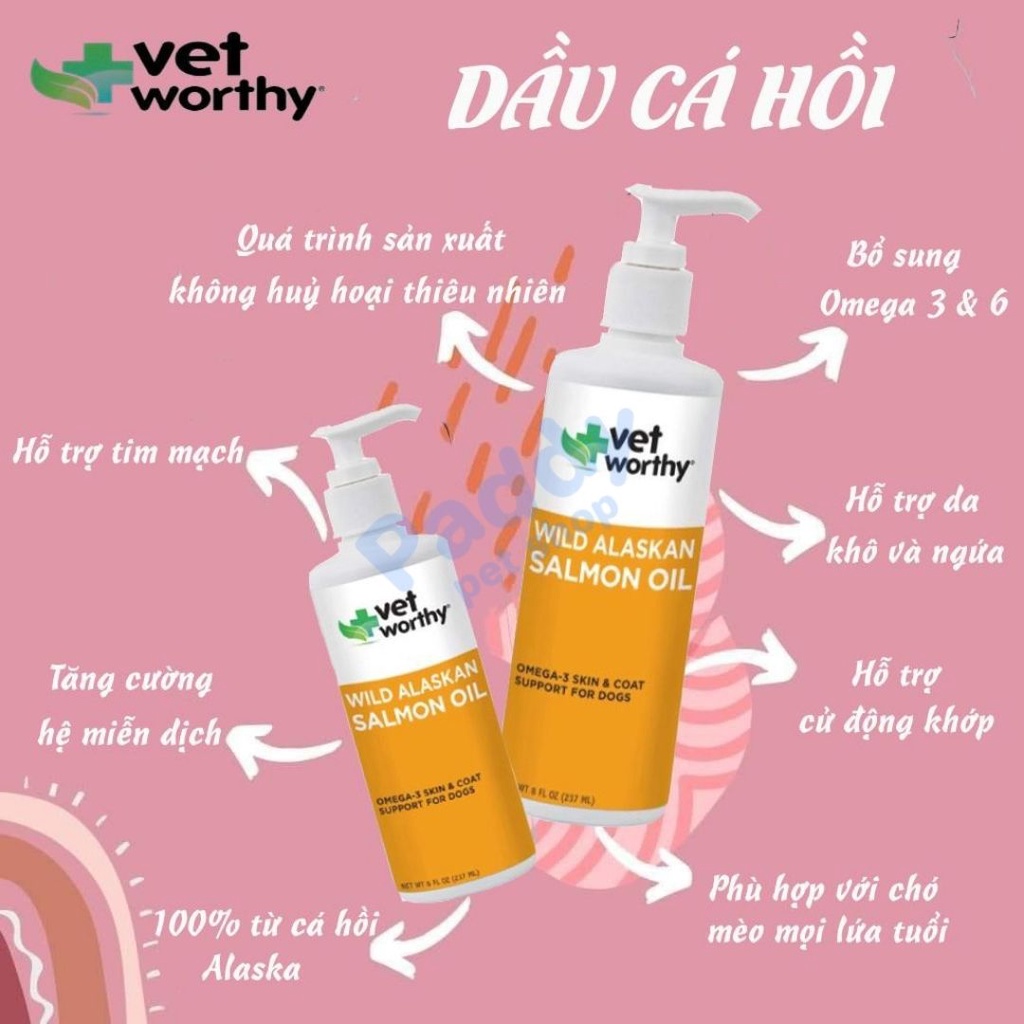 Dầu Cá Hồi Vet Worthy Dưỡng Lông Da Chó (Mỹ)