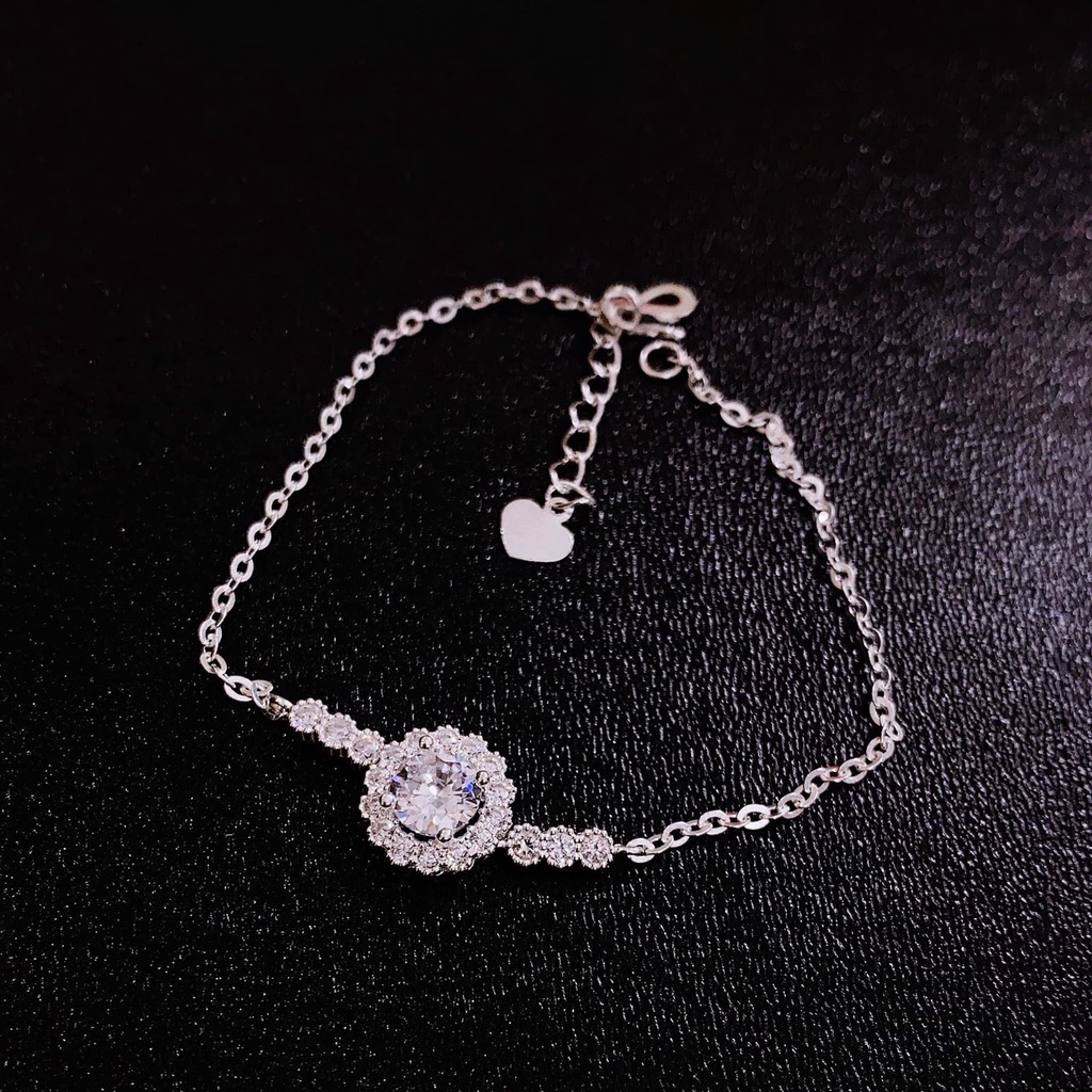 Lắc tay bạc nữ cao cấp hình tròn ôm đá, chuẩn lắc tay bạc S925 sang trọng nữ tính