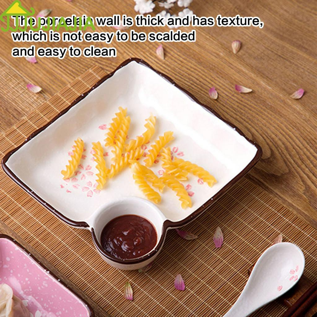 Đĩa Gốm JUJIAJIA Hình Vuông Có Ô Nhỏ Đựng Nước Sốt Tiện Lợi
