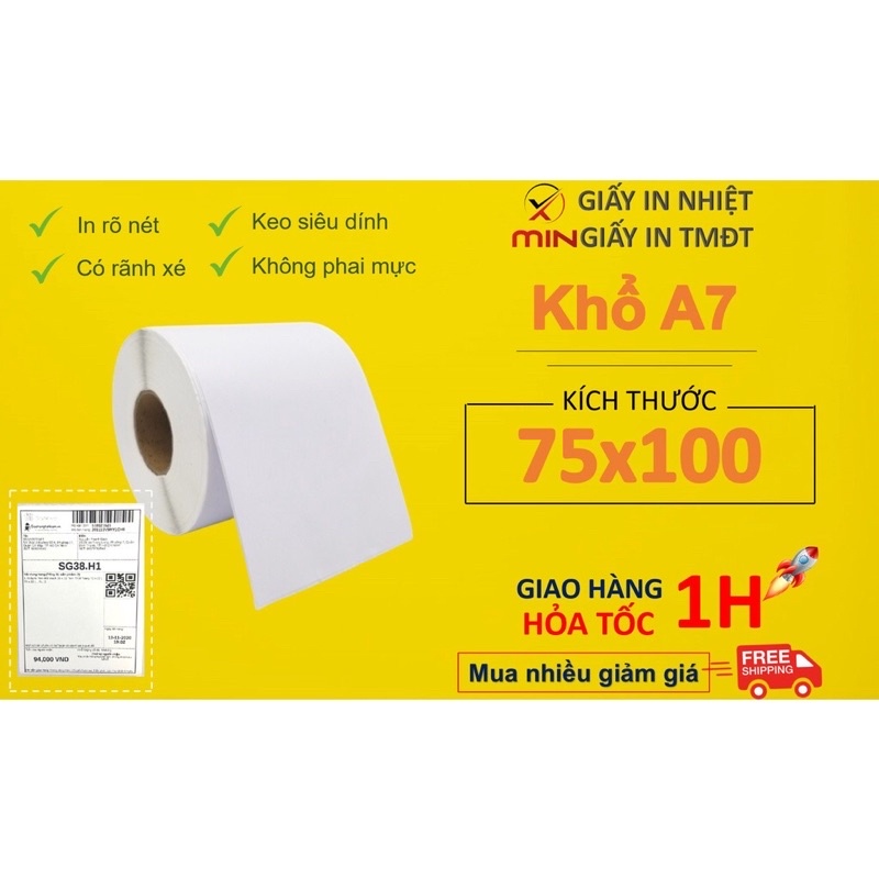 Giấy in nhiệt khổ A7 75x100 mm