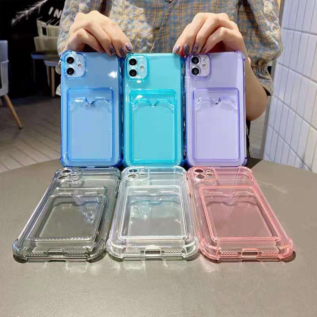 Ốp điện thoại mềm trong suốt chống sốc gắn ngăn đựng thẻ cho iphone 7 8 7P 8Plus 11 12pro 12 11pro max X XS max
