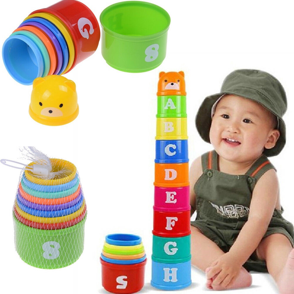 Set 9 cốc xếp chồng in chữ/ số cho bé