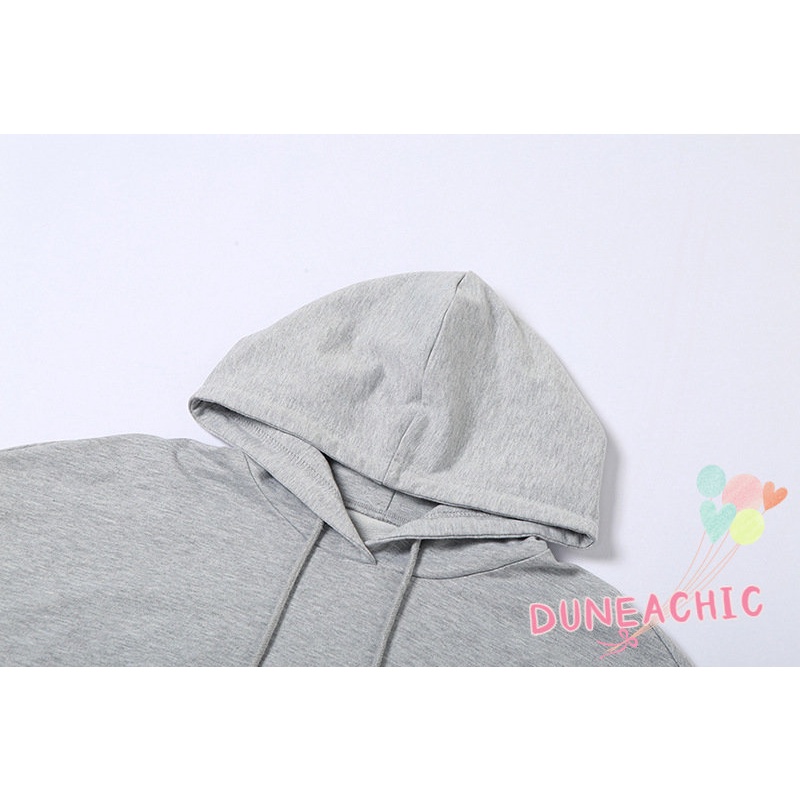 DUNEA Áo Hoodie Tay Dài Dáng Rộng Phối Dây Rút Lệch Tà Kiểu Đường Phố Cá Tính Cho Nữ