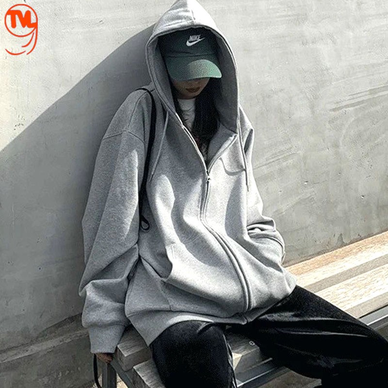 Áo khoác nữ TVL1999, áo khoác nỉ from rộng tay bồng chất liệu nỉ  dày dặn cao cấp 2 màu Đen, Xám.