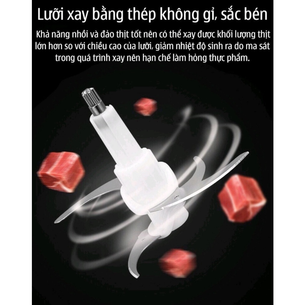 Máy xay thịt đa năng cối inox 304 2L , máy xay cầm tay 2021