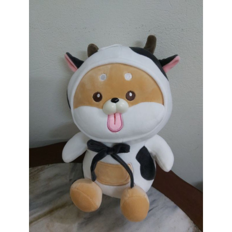 Gấu bông chó shiba lè lưỡi cosplay bò, khủng long