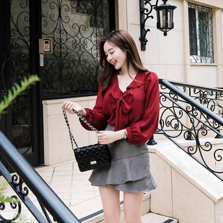 Áo von cổ bèo kết hợp nơ ngực cực duyên dáng TTS0248