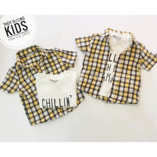Set 2 áo sơ mi kẻ và phông Primark dư xịn cho bé trai