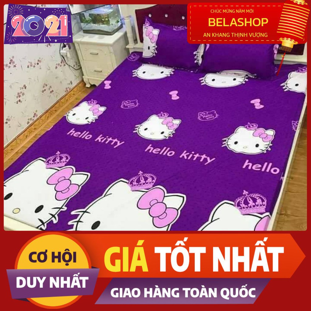 Xả kho Ga bọc đệm cotton poly 1m8 hello kitty tím