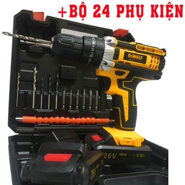 Máy khoan pin Dewalt 26V 3 Chức Năng kèm 24 Phụ Kiện