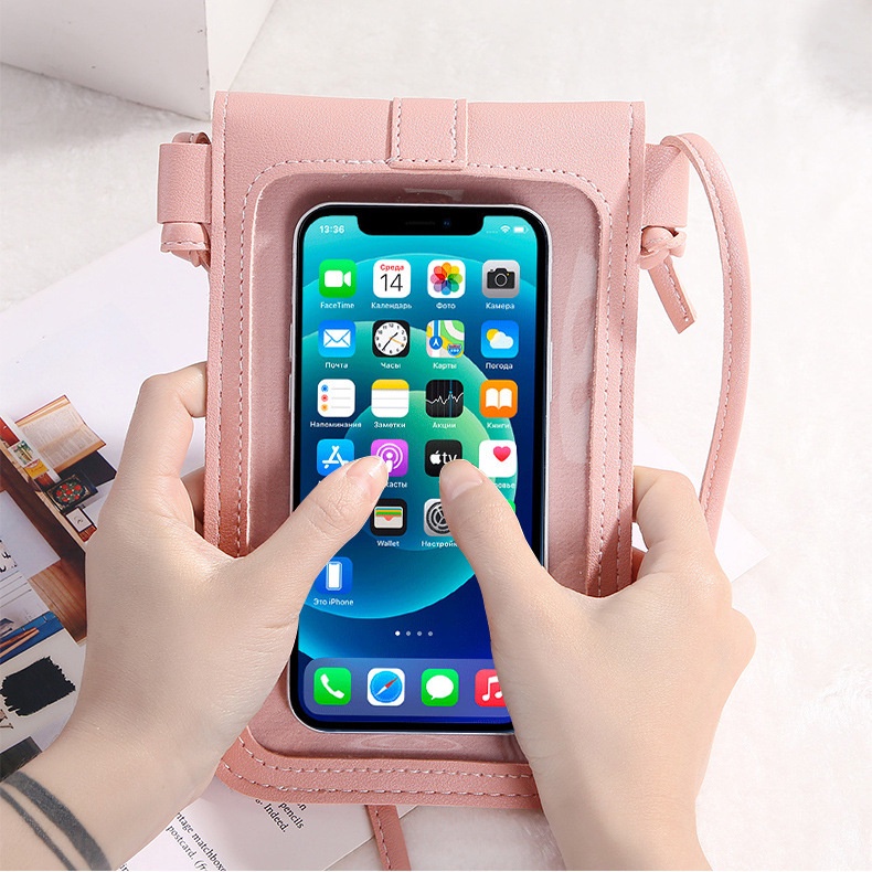 Túi Đựng Điện Thoại Đeo Chéo Vai Màu Trơn Khóa Bấm Cảm Ứng Trong Suốt Phong Cách Mới Dành Cho Học Sinh Nữ
