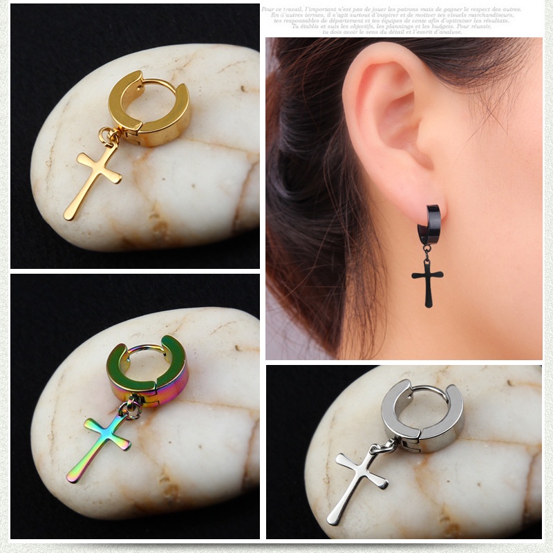 Bông tai nam nữ cá tính hình thánh giá cá tính nhiều màu sắc
