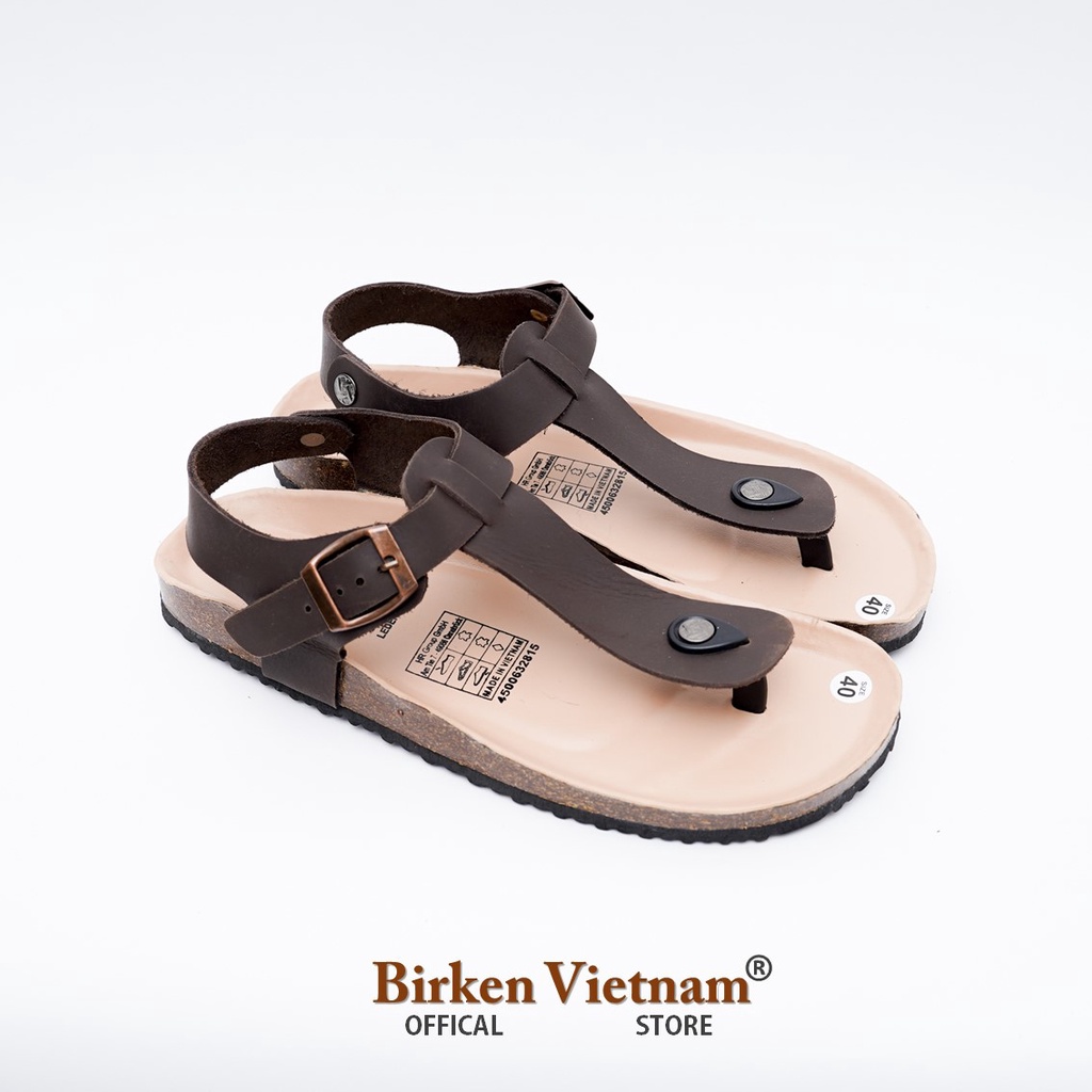 MÃ DK10 Sandal DA BÒ Đế Trấu Lót PU Chống Nước Quai Tách Ngón Unisex Birken Vietnam Bioline