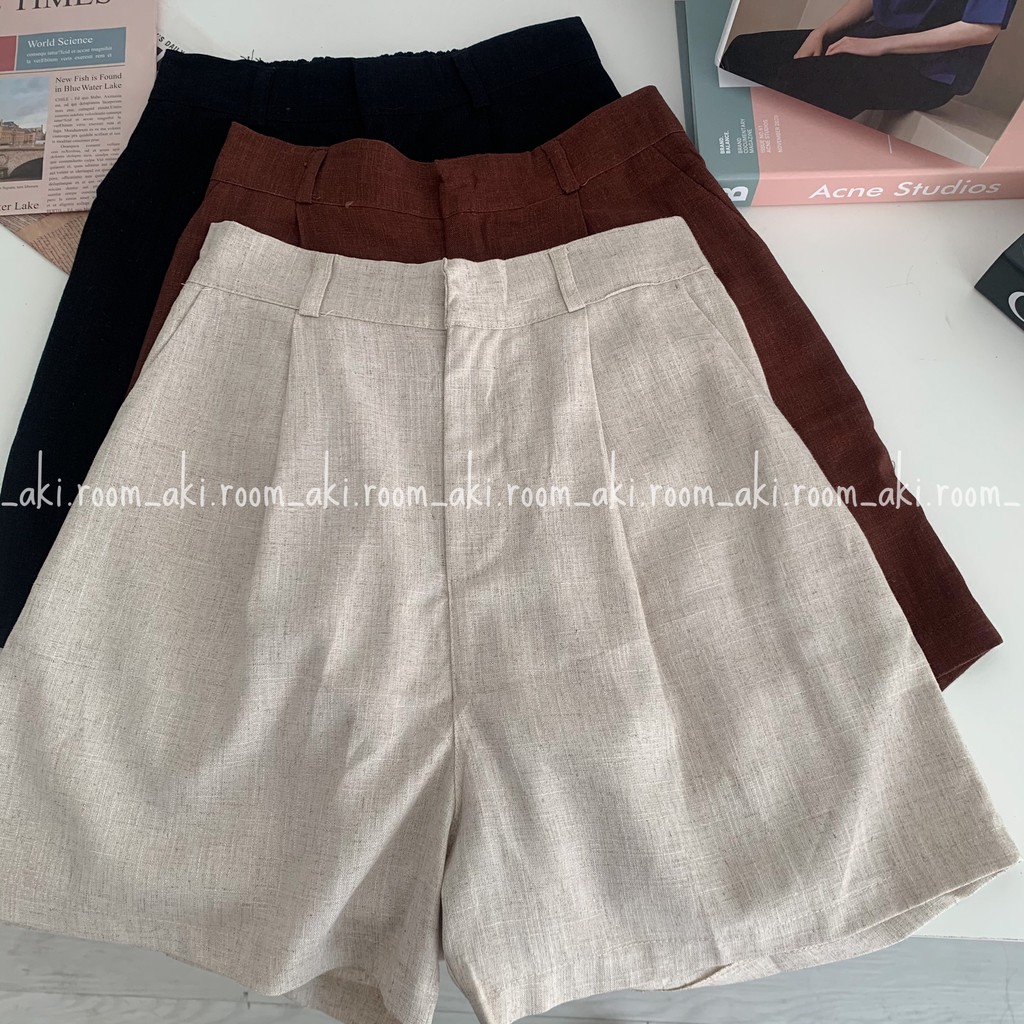Quần shorts linen cạp lưng chun