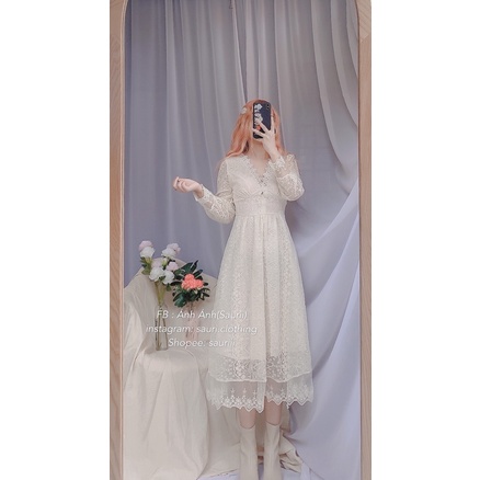 SẴN🖤Đầm maxi tiểu thư ren Mềm mịn công chúa |Đầm xoè ulzzang cổ v vintage dạo phố xinh xắn|Đầm dự tiệc sang chảnh