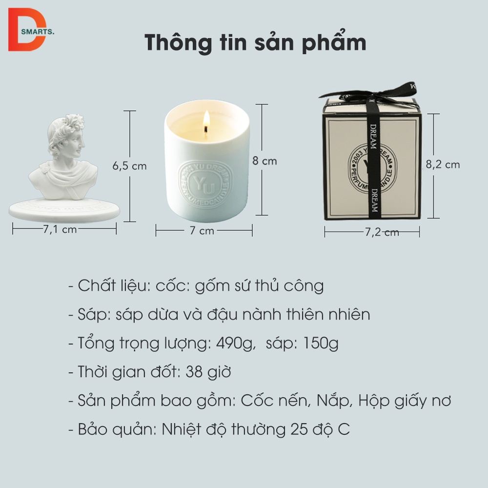 Nến thơm không khói sáp dừa hũ trắng nắp tượng thạch cao sang trọng