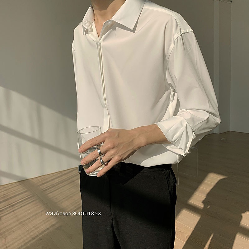 Áo sơ mi trắng tay dài dáng rộng phong cách Retro | BigBuy360 - bigbuy360.vn