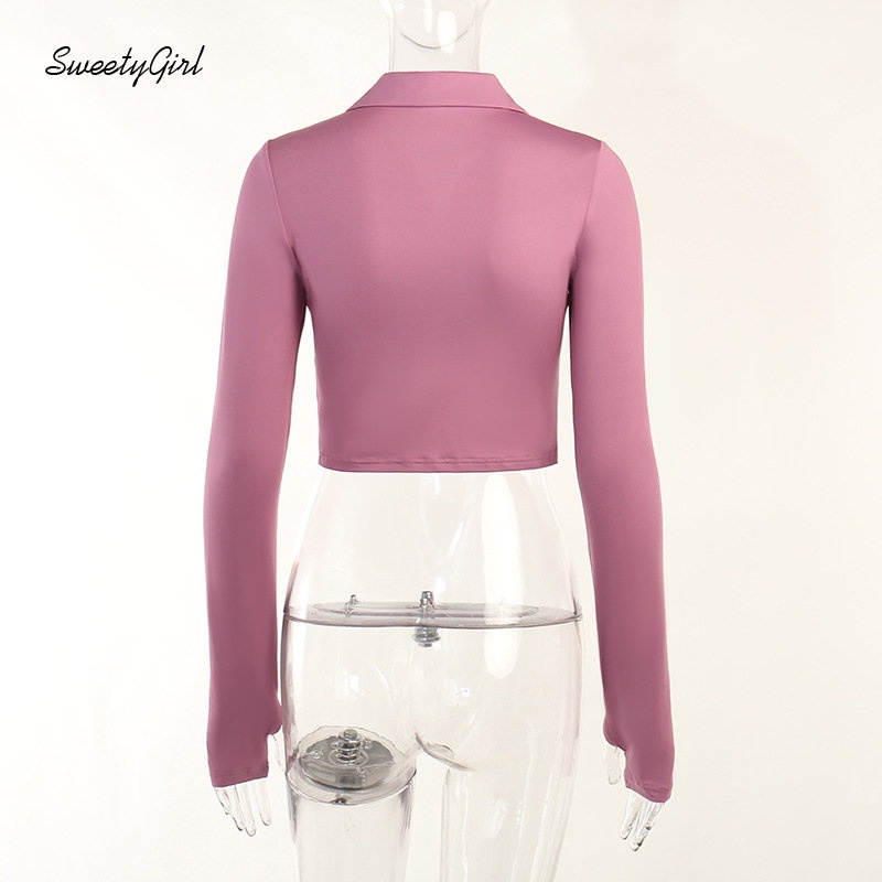 Áo Thun Tay Dài Cổ Chữ V Cắt Sâu Màu Trơn Phối Khóa Kéo Thời Trang 2022 Cho Nữ