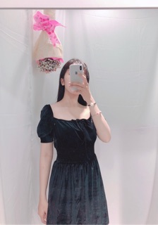 (ẢNH THẬT) ĐẦM NHUNG XÒE NHÚN CHỈ EO