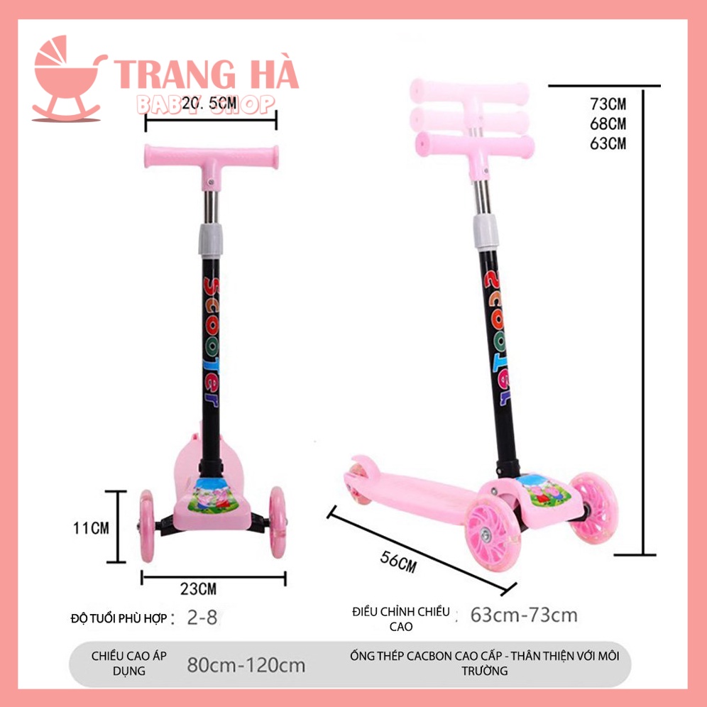 Xe Trượt Scooter Gấp Gọn 3 Bánh Xe Có Đèn Phát Sáng , Xe Chịu Lực Cho Bé 2-14 Tuổi