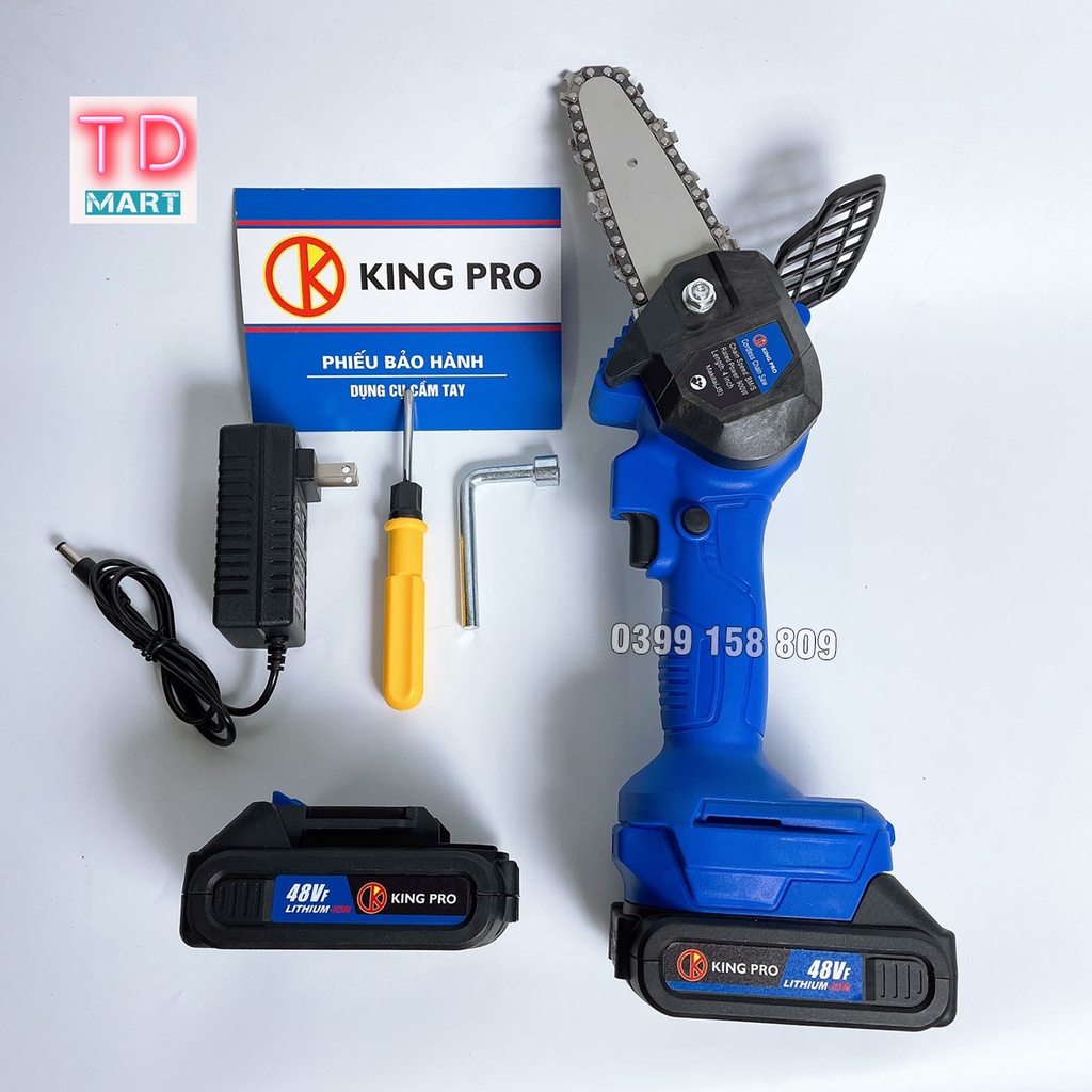 Máy cưa xích mini dùng pin 48V KINGPRO, cắt cây cưa gỗ thuận tiện