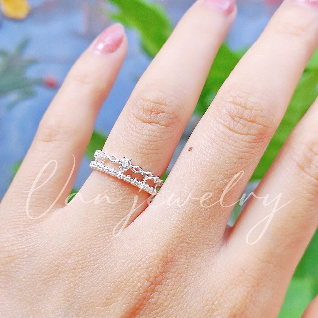 Nhẫn bạc nữ Nhẫn vương miện Công chúa bạc ta Van Jewelry V10007 free size tự điều chỉnh size tay