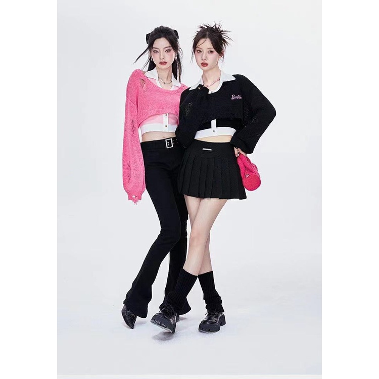 Áo Khoác Len Dệt Kim Hai Mảnh Dáng Ngắn Thời Trang