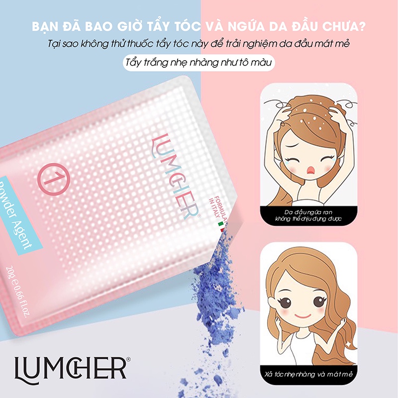 Thuốc tẩy tóc BLONDE hương bạc hà. Bột tẩy tóc không xót tại nhà chính hãng LUMCHER tặng kèm chổi nhuộm, khay, bạt...