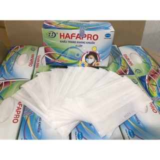 Khẩu trang kháng khuẩn 4 lớp Hafapro màu trắng (1 hộp 50 cái)