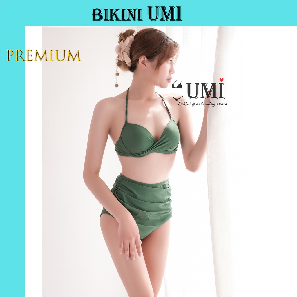 Bikini 2 mảnh áo gọng không nơ quần cạp cao-che khuyết điểm cực tôn dáng-bikinistore