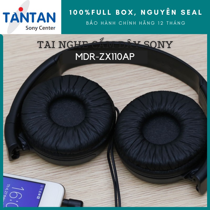 Tai nghe CHOÀNG ĐẦU Sony MDR-ZX110AP | Đầu cắm mạ vàng - Thiết kế gập gọn nhẹ - Màng loa Dynamic - Micro