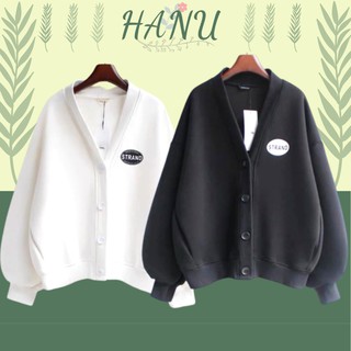 Áo khoác cardigan unisex strand nỉ bông đen, trắng form rộng có cúc phong cách học sinh hàn quốc Ulzzang HANU