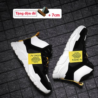 Giày thể thao nam cao cổ tăng chiều cao Ulzzangboy, Tăng 7cm chiều cao với 2 màu đế trắng và đế đen cá tính