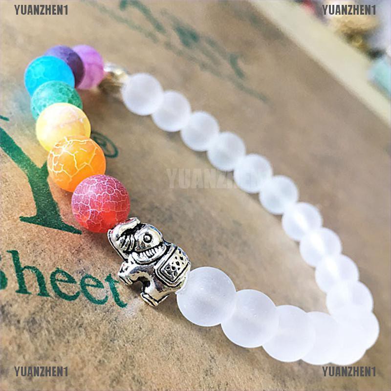 Vòng đeo tay xâu hạt 7 màu gắn trang trí mặt hình voi phong cách cổ điển