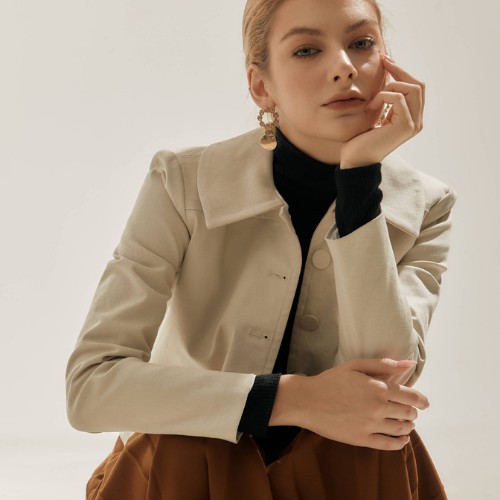 [Moda de Lita] Áo khoác sơ mi trơn dài tay