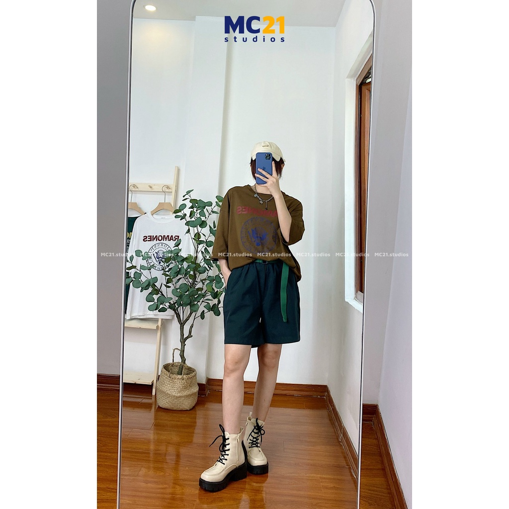 Quần sooc kaki ống rộng MINIONCLOTHING lưng cạp cao short Unisex nam nữ Ulzzang Streetwear Hàn Quốc bigsize Q3205