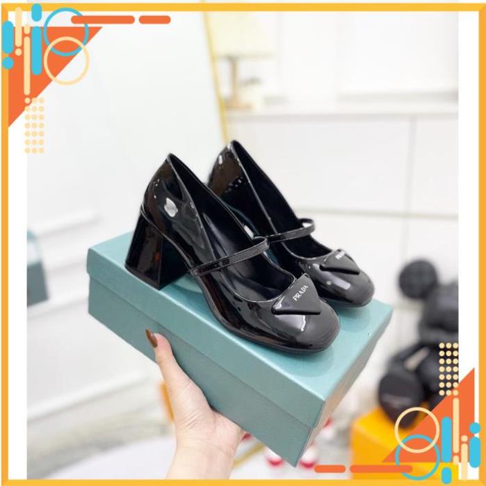 Giày Cao Gót prada mũi tròn gót trụ fullbox + bill + túi giấy