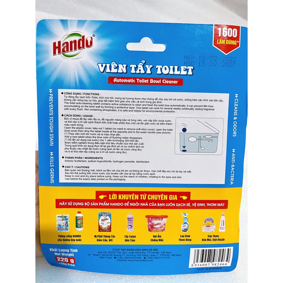 Vỉ 4 viên tẩy khử mùi toilet Thương hiệu Hando