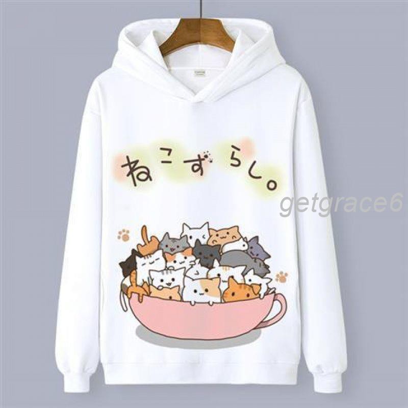 Áo Hoodie In Hình Mèo Phong Cách Nhật Bản Đáng Yêu