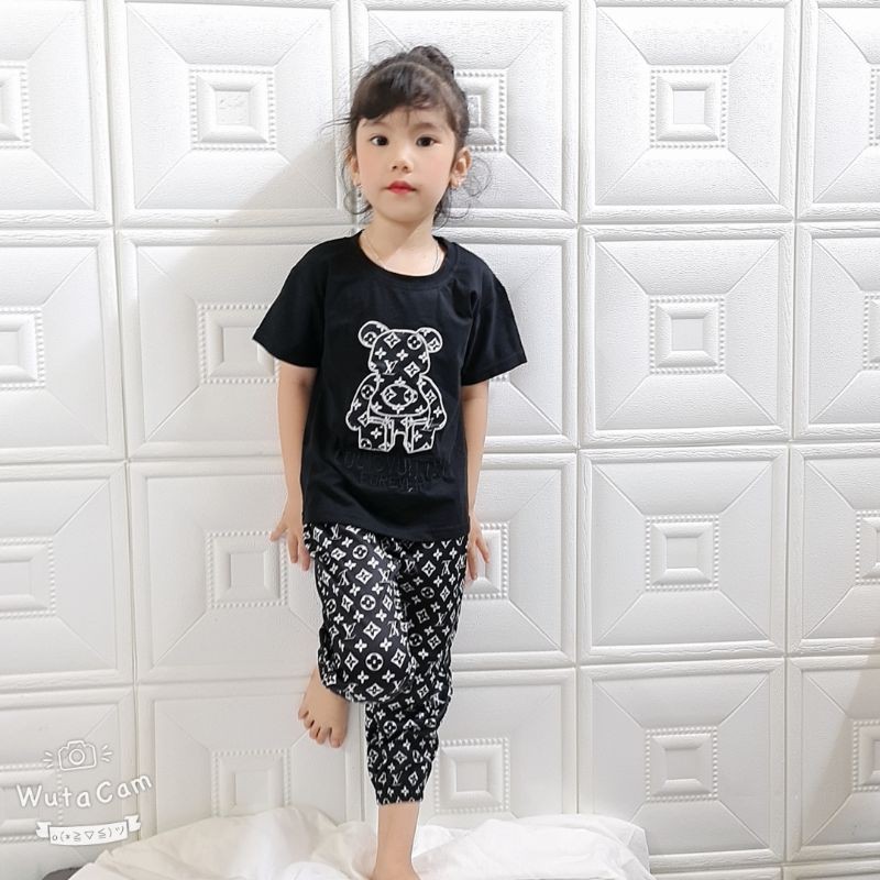 [Chính hãng CherryKids size 10-70kg] Đồ bộ cho mẹ và bé thêu hình gấu siêu cute