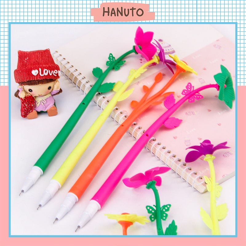 Bút mực gel có nắp thiết kế hình bông hoa dễ thương HANUTO BB31