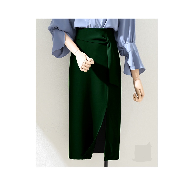 Chân Váy Công Sở Chân Váy Dáng Dài Che Gối Xẻ Trước , bút chì xẻ trước 1 nơ 1 đỉa dài 68cm