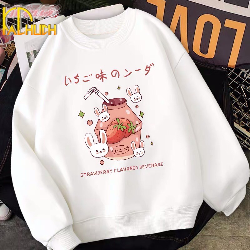 ÁO SWEATER UNISEX  FORM RỘNG IN HÌNH TRÀ SỮA STRAWBERRY BEVERAGE SIÊU CUTEE
