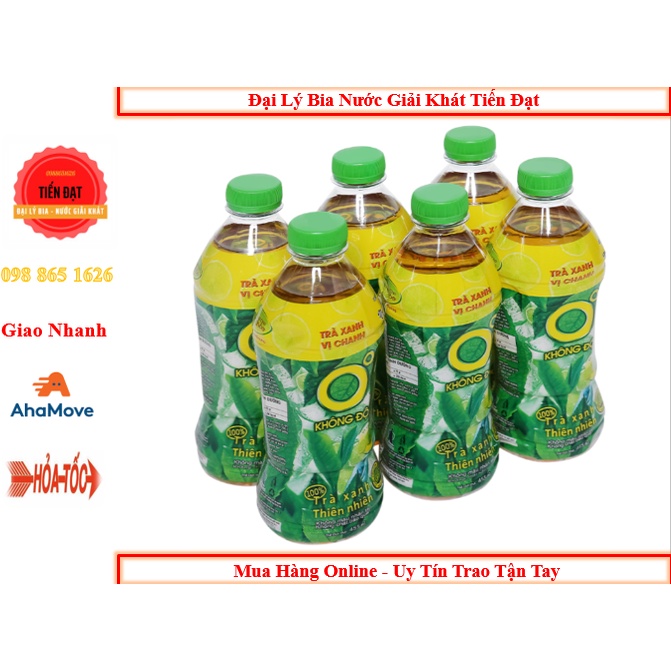 Thùng 24 Chai Trà Xanh Không Độ Vị Chanh Chai Nhựa  455ml Date Luôn Mới