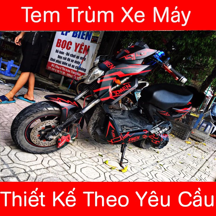 Decal Dán Trùm Xe Điện Xmen Đen Chỉ Đỏ