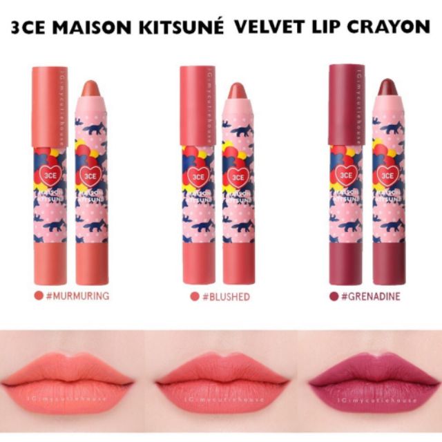 💓💓Son bút chì 3CE Maison Kitsune Velvet Lip Crayon (Limited)